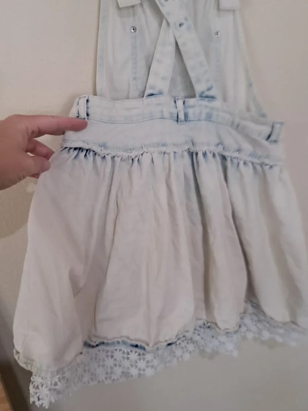 Girls Acid Wash Jordache Y2K overall skirt girls Large‎ flower lace